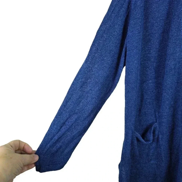 J. Jill Women's  Open Front Long Linen Blend Teal Sweater Size Large Petite - Picture 5 of 9